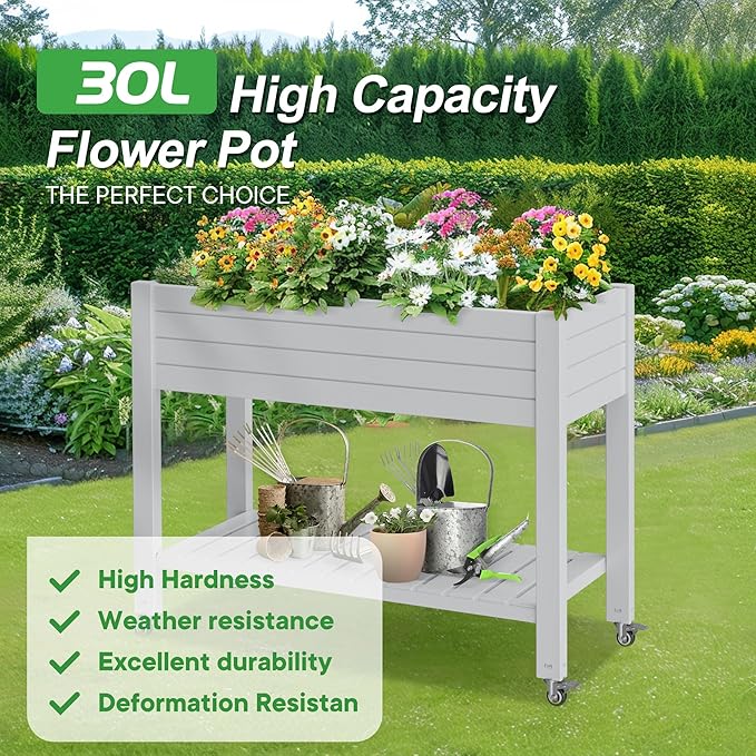 Raised Garden Bed with Legs, 33.66" Tall Self-Watering Resin Planter Box with - Image 5