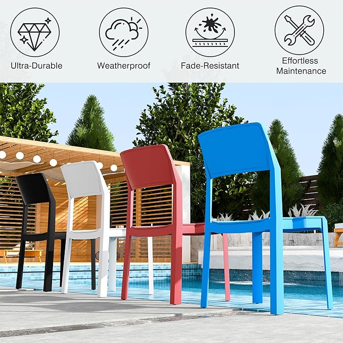 VECELO 4 Pack Stackable Dining Chairs, Plastic Patio Chairs - Image 5