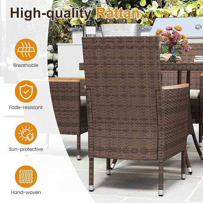 Wisteria Lane 10-Pieces Outdoor Patio Table and Chairs, Rattan Patio Table Set - Image 5