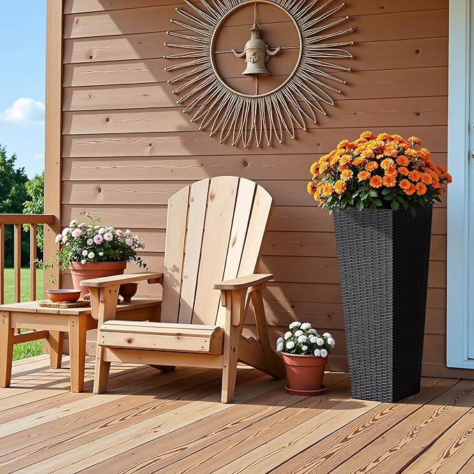 Devoko Resin Tall Planters for Outdoor Plants Set of 2, Large Taper Outdoor - Image 5