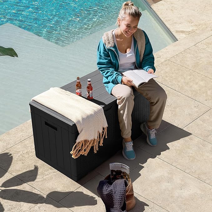 Flamaker Outdoor Storage Box 100 Gallon Waterproof Resin Deck Box Delivery Box - Image 5