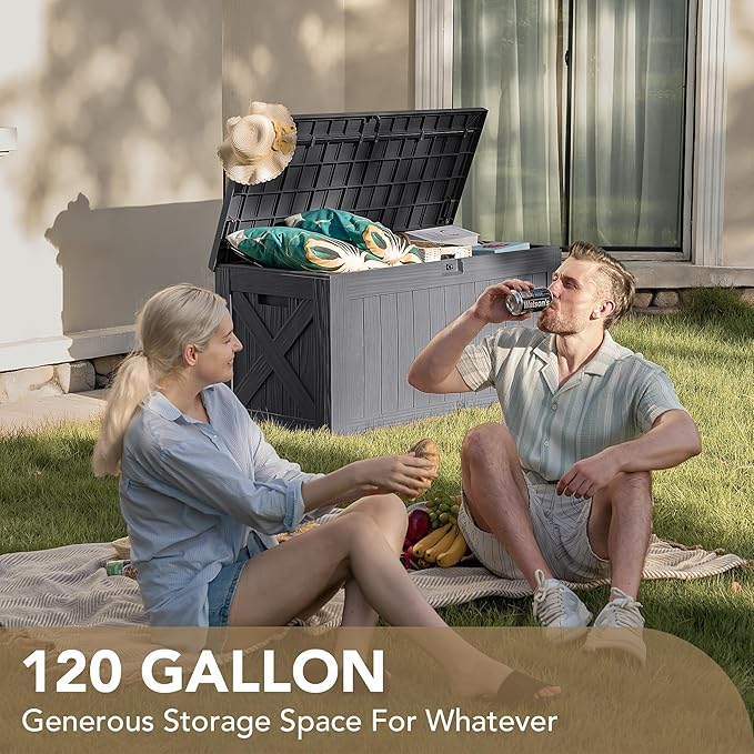 Devoko 120 Gallon Deck Box Resin Outdoor Storage Box Waterproof - Image 3