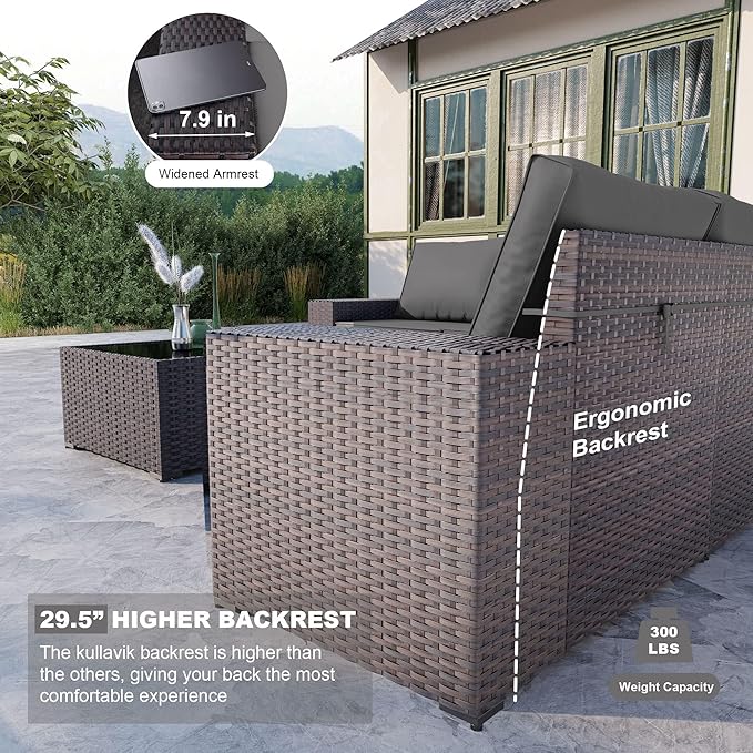 Kullavik 9 Pieces Outdoor Patio Furniture Set, PE Wicker Rattan Sectional Sofa - Image 5