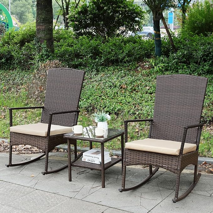 Outdoor Rocking Chair 3 Pieces High-Backed Rocking Chair Patio Rocking Chairs by Unknown