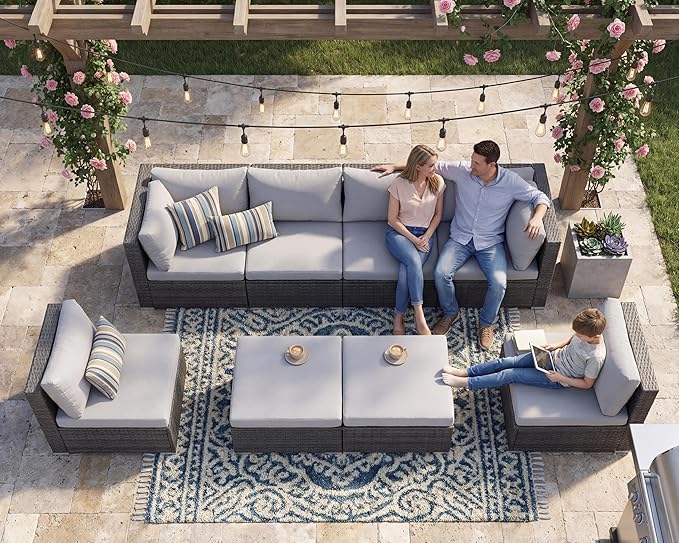 NICESOUL 8 Person Outdoor Patio Furniture Set, Extra Large Wicker Sectional Sofa by NICESOUL
