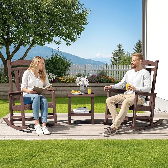 SERWALL HDPE Outdoor Rocking Chair Set of 2, Oversized Patio Rocking Chairs - Image 2