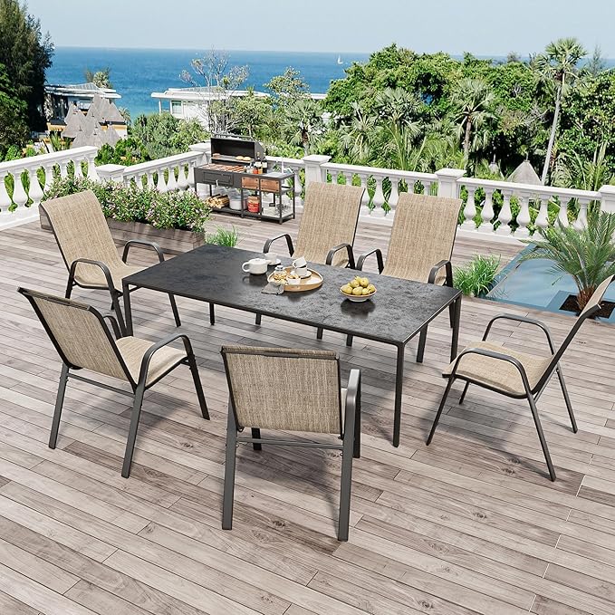 Patio Chairs Set of 6, Stackable Outdoor Dining Chairs - Image 3