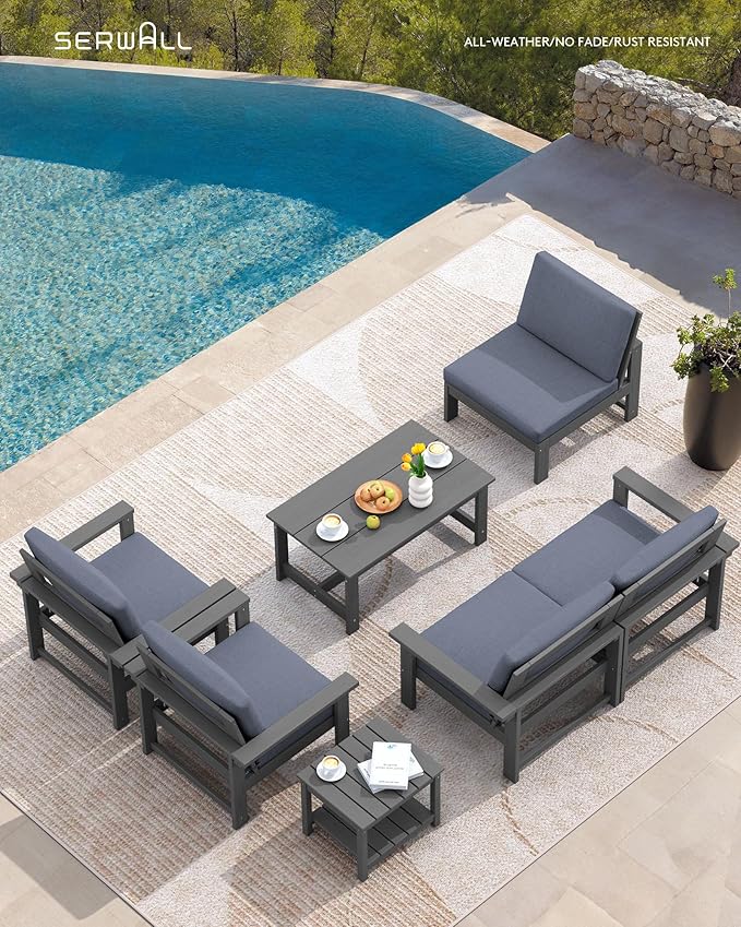 SERWALL HDPE Patio Conversation Set, 6-piece Sectional Outdoor Furniture Set - Image 5
