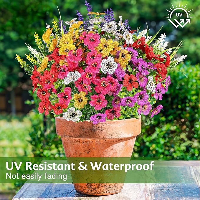 12 Bundles Artificial Flowers for Outdoor, No Fade Fake Plastic Flower Lavender - Image 5