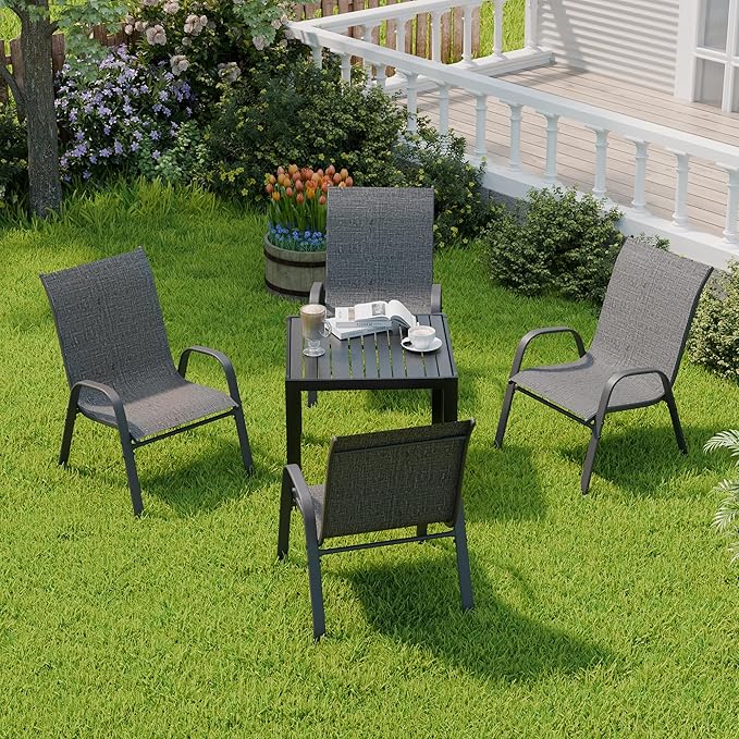 Patio Chairs Set of 4, Stackable Outdoor Dining Chairs - Image 5