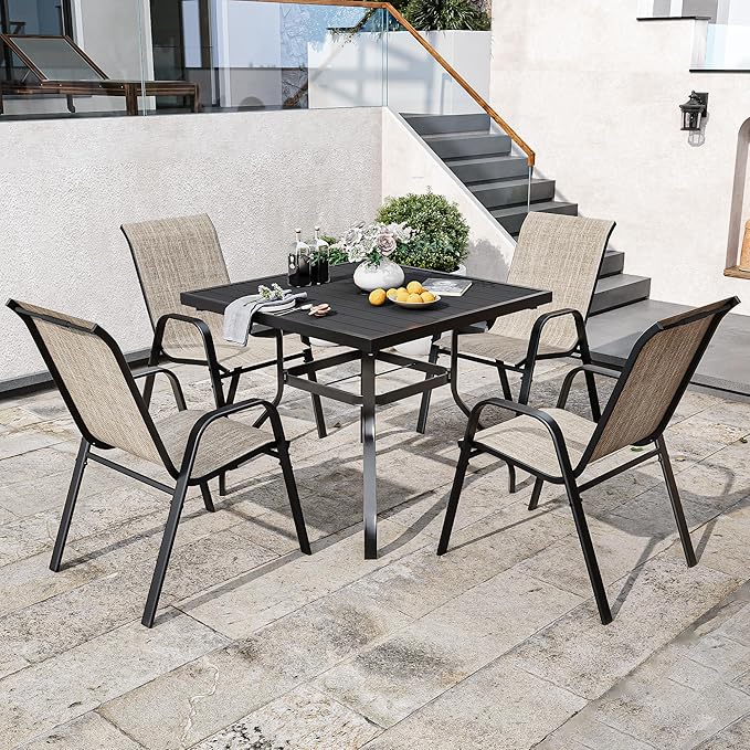 Patio Chairs Set of 4, Stackable Outdoor Dining Chairs - Image 5
