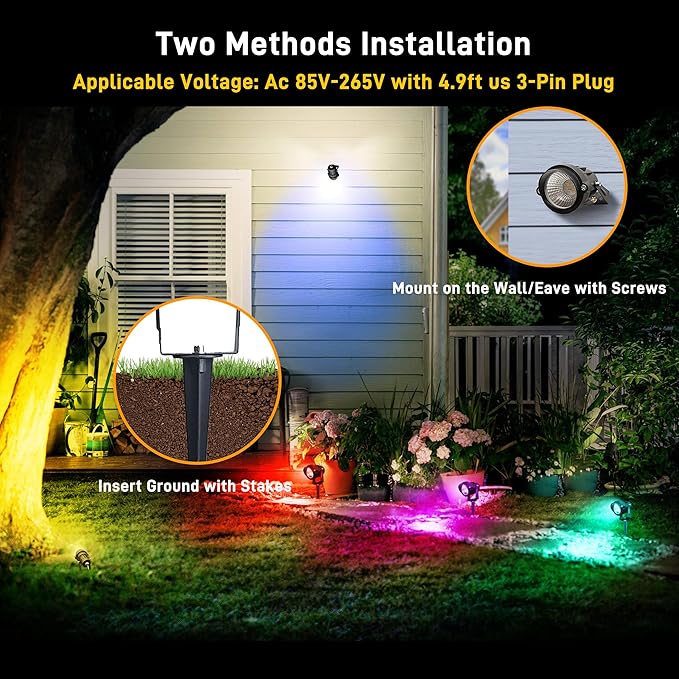 12W RGBW Color Changing Landscape Spotlights, 110V Plug-in Outdoor LED Spot - Image 7