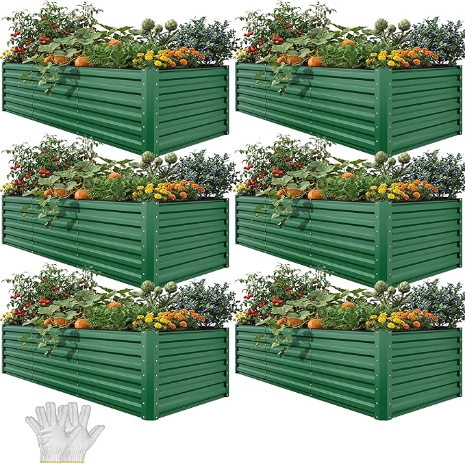 YITAHOME 6pcs 8x4x2 ft Galvanized Raised Garden Bed Kit, Large Metal Planter Box by YITAHOME