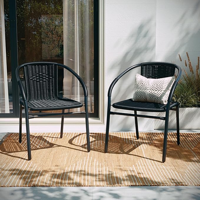 EMMA + OLIVER Set of 2 Modern Rattan Indoor/Outdoor Stack Chairs, Stacking by EMMAOLIVER
