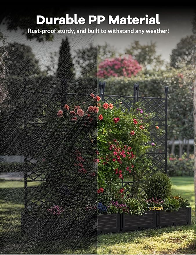 4 PCS Raised Garden Bed with Trellis & Privacy Screen, Flowers on Patio - Image 6