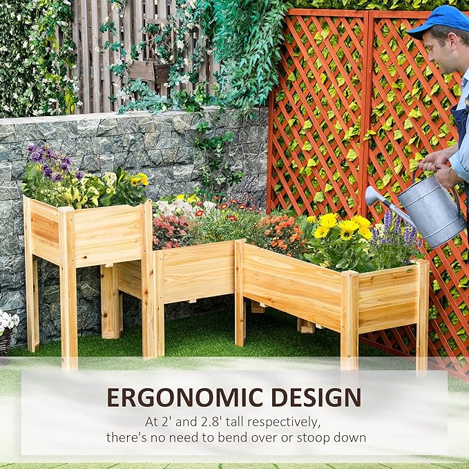 Outsunny Raised Garden Bed Set of 3, Wooden Elevated Planter Box - Image 4