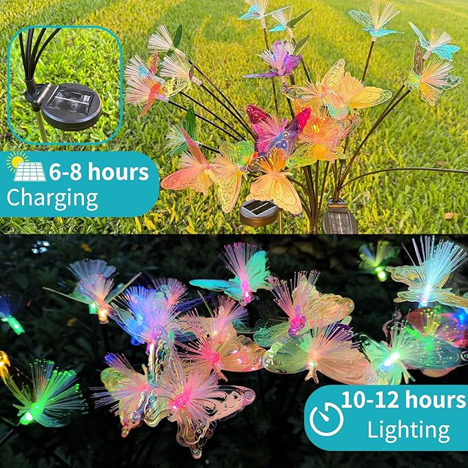 JJGoo 2 Pack Solar Garden Lights, Solar Butterfly Swaying Light - Image 8
