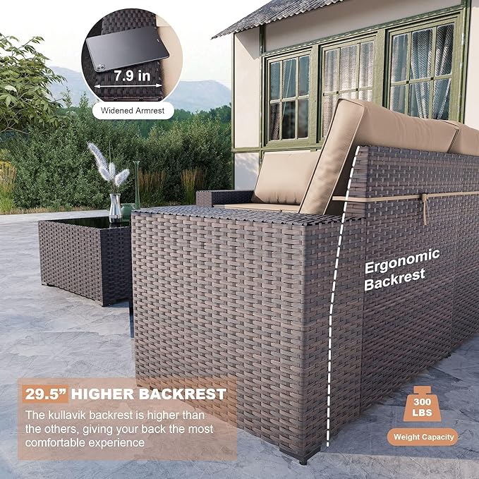 Kullavik 6PCS Outdoor Patio Furniture Set PE Wicker Rattan Sectional Sofa Patio - Image 4