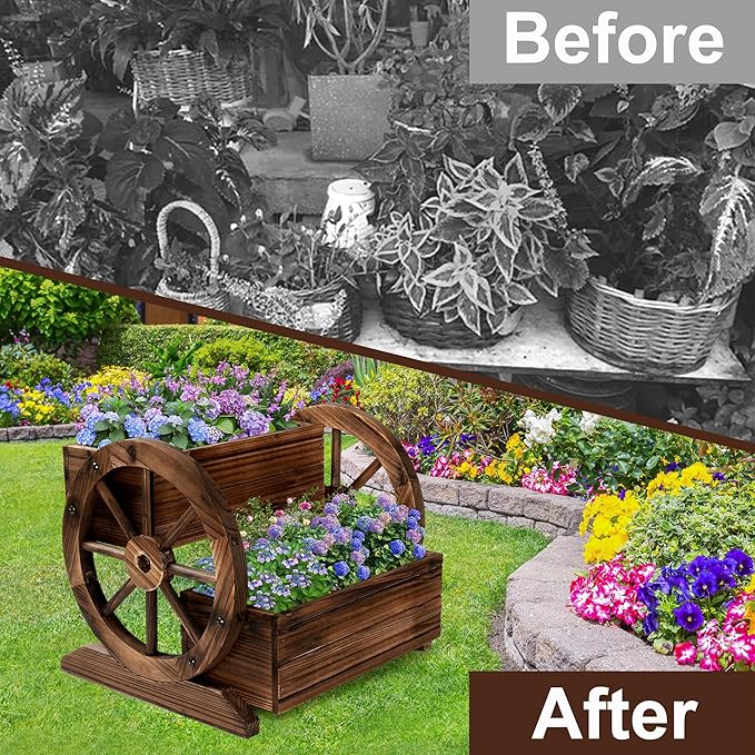 Wooden Wagon Planter Box, Garden Planter - Image 4