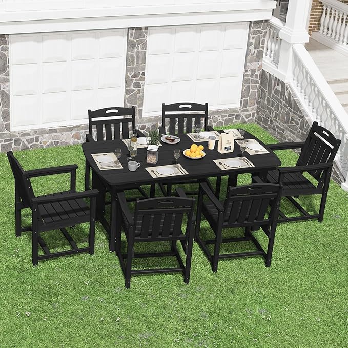 HDPE Outdoor Dining Set, Patio Table and Chairs Set, All-Weather 7-Piece - Image 8