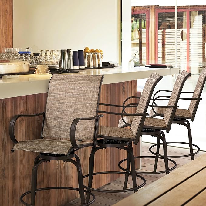 Yaheetech Patio Swivel Barstools Outdoor Chairs Set of 6, High Bistro Stools - Image 9