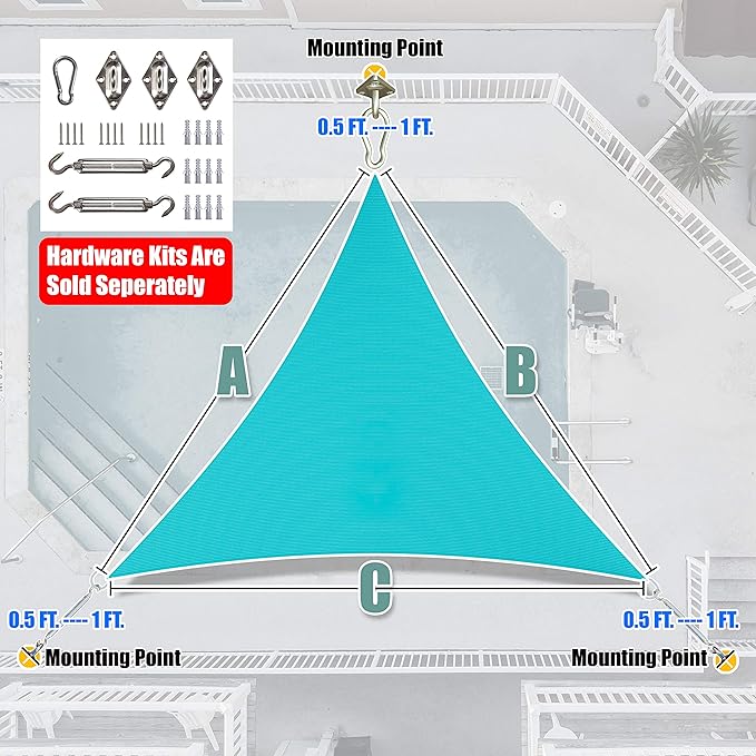 Amgo Custom Size 7' x 7' x 7' Turquoise Triangle Sun Shade Sail Order to Make - Image 7