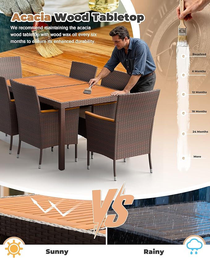 Flamaker 7 Piece Patio Dining Set Outdoor Acacia Wood Table and Chairs - Image 6