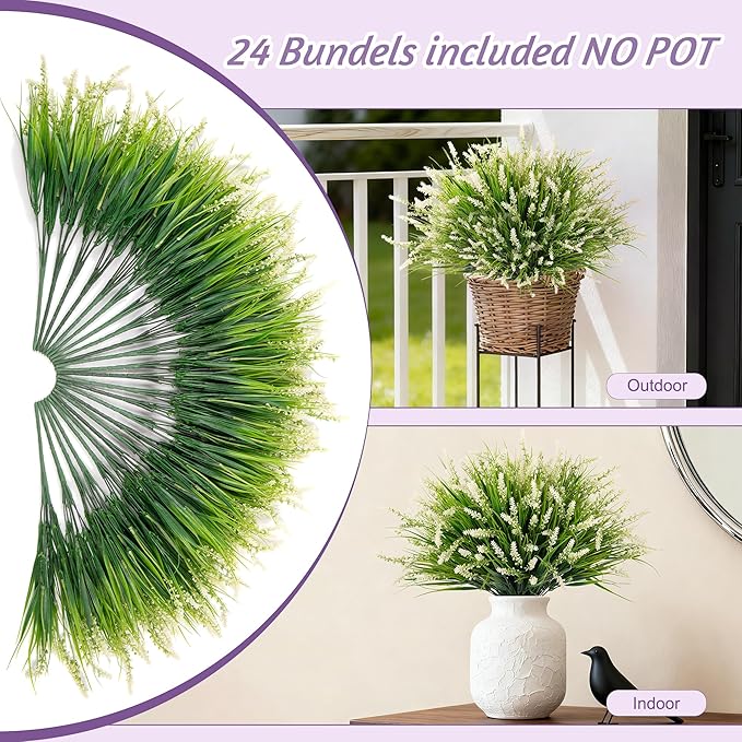 24 Pcs Artificial Faux Plants for Outdoor Spring Decoration, Fake Monkey Grass - Image 6