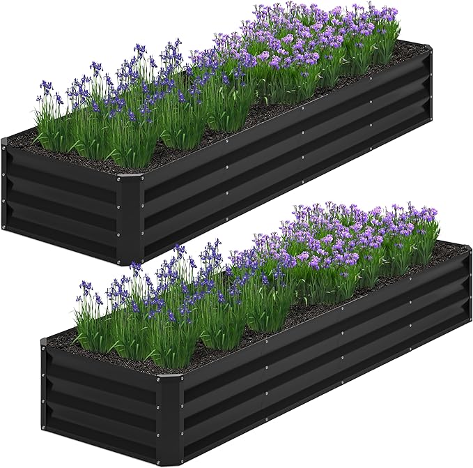 2PCS 8x2x1FT Galvanized Raised Garden Bed, Planter Raised Beds-Metal Garden Box by Home