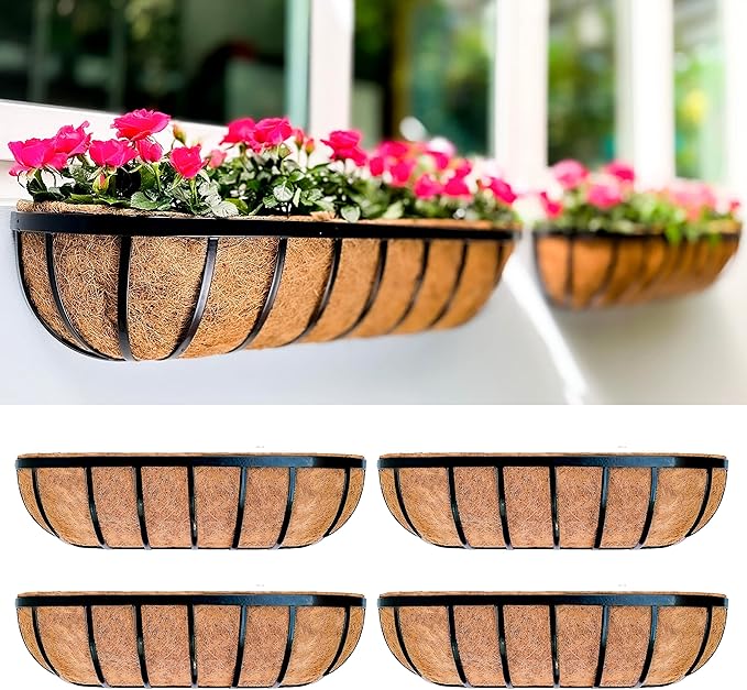 LaLaGreen Fence Planters for Outdoor Plants Black Metal Window Boxes Planter To by L%C3%A1L%C3%A1Green
