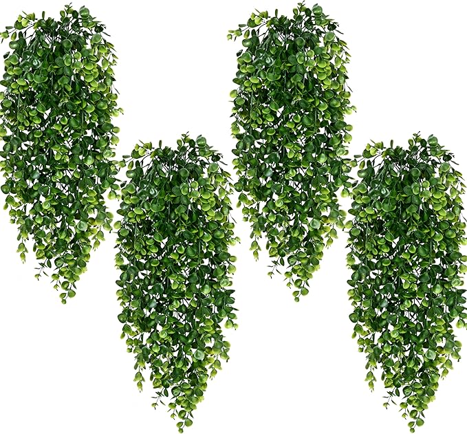 Waipfaru 4Pcs Fake Hanging Plants 2.7ft Fake Plants Eucalyptus Leaves UV by Waipfaru