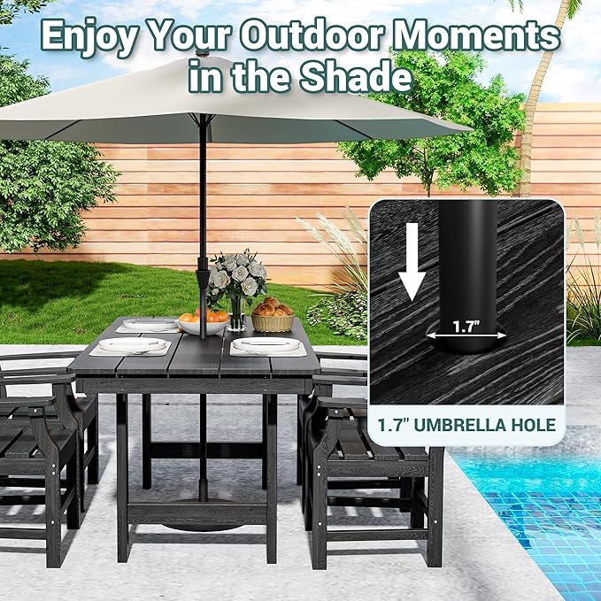 Pamapic 5-Piece Outdoor Dining Set, HDPE Outdoor Rectangular Table and 4 Chairs - Image 2