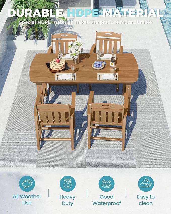 Ciokea HDPE Outdoor Dining Set, 5-Piece Patio Table and Chairs Set - Image 3