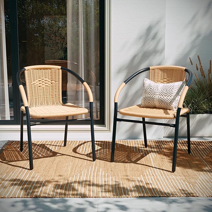 Flash Furniture Lila 2 Pack Beige Rattan Indoor-Outdoor Restaurant Stack Chair - Image 2