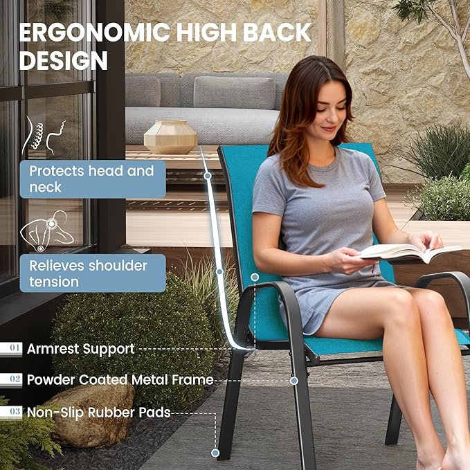 Patio Dining Chairs Set of 4, Stackable Dining Chairs High Back, Breathable - Image 7