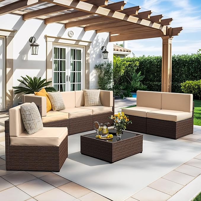 Pamapic Patio Furniture Set, 7 Pieces Modular Outdoor Sectional, Patio - Image 4