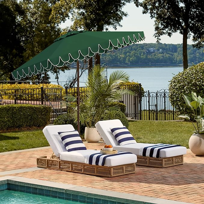 SAFAVIEH 9ft Outdoor Patio Umbrella, Dark Green, Auto Crank Tilt, UV Resistant - Image 7