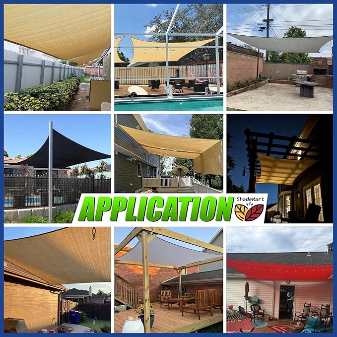 ShadeMart 12' x 20' Beige Sun Shade Sail UPF50 Rectangle Canopy Fabric Cloth - Image 3
