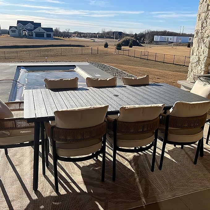 83" Patio Outdoor Dining Table for 6-8, Weather-Resistant Wood-Grain Top - Image 7