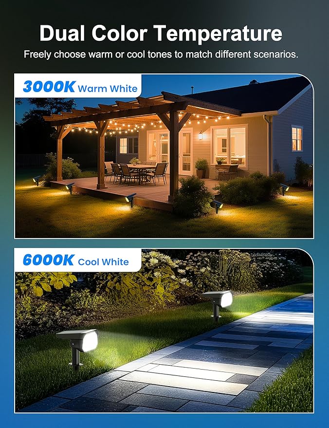 Brightown 4Pack Solar Spot Lights Outdoor, IP67 Solar Lights Outdoor Waterproof - Image 3