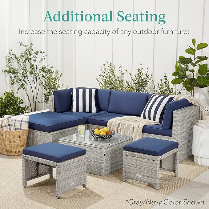 Best Choice Products Set of 2 Wicker Ottomans, Additional Seating, Side Table - Image 3