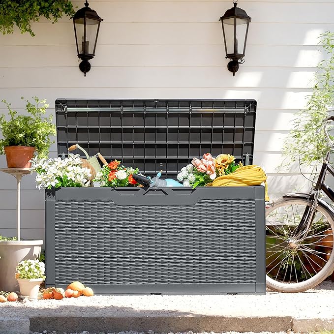 Flamaker Outdoor Storage Box 100 Gallon Waterproof Resin Deck Box Delivery Box - Image 2