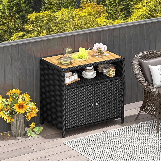 Tangkula Rattan Outdoor Storage Cabinet, Patiojoy Outdoor Cabinet - Image 2