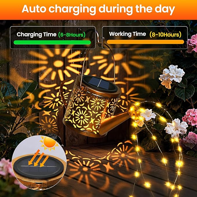 X-PREK Solar Garden Lights Outdoor Decoration, Metal Solar Watering Can Lights - Image 4