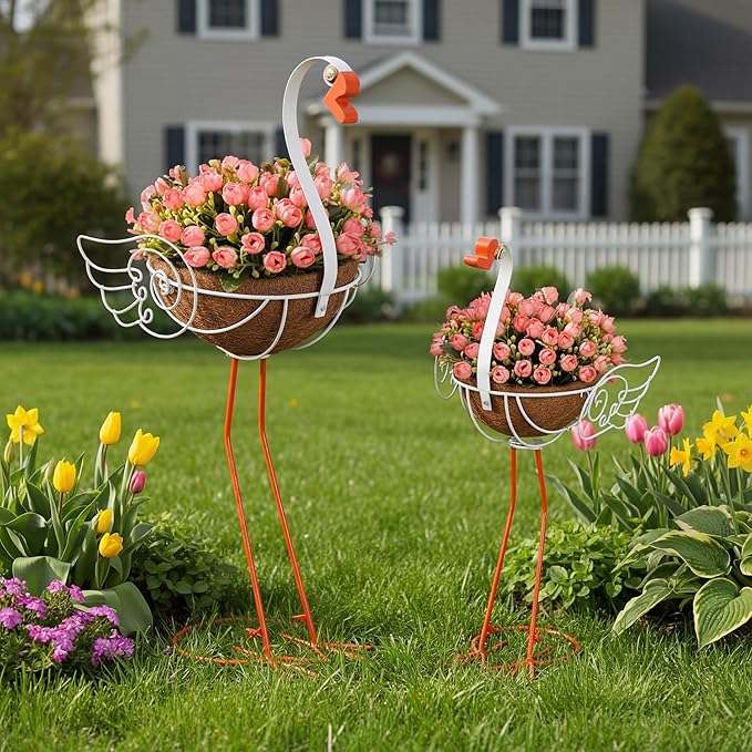 Set of 2 White Goose Outdoor Planters by Tiangrid