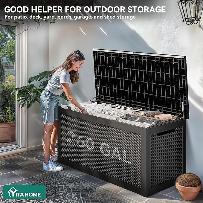 YITAHOME XXL 260 Gal Large Deck Box, Outdoor Resin Storage Box, Rattan Storage - Image 3