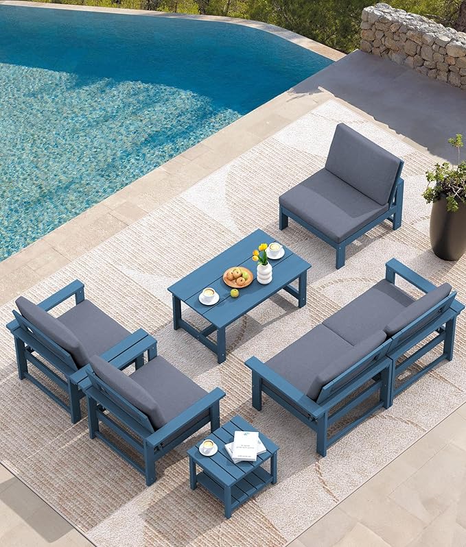 SERWALL HDPE Patio Furniture Set, 7-piece Outdoor Sectional Sofa Set, All - Image 8