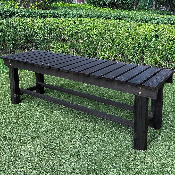 Outdoor Garden Bench, 3-Person Wood Patio Bench Weatherproof Outdoor Backless by LSPYYDS