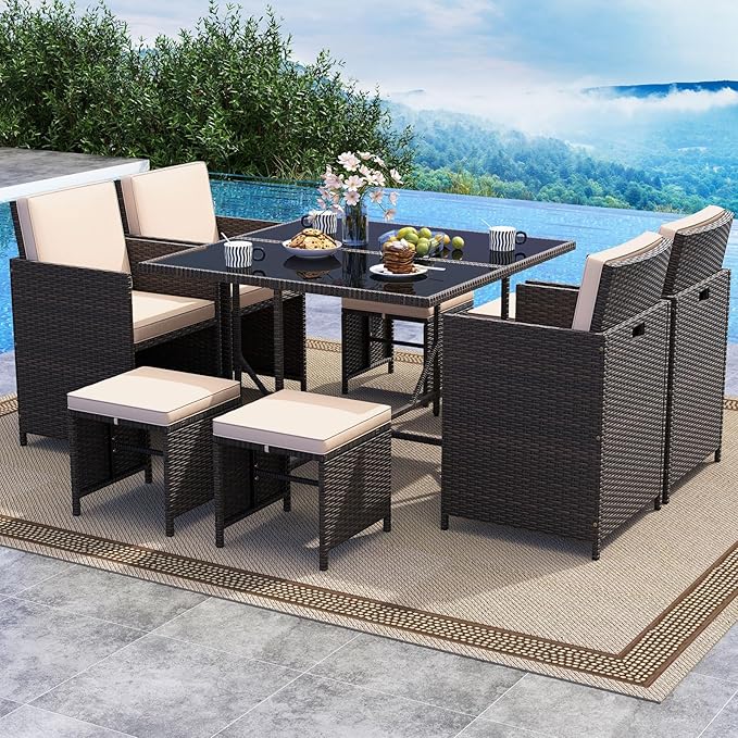 Tangkula 9 Piece Patio Dining Set, Rattan Chairs - Image 2