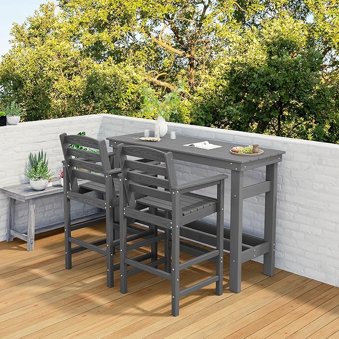 SERWALL Outdoor Bar Set with 9ft Umbrella, All-Weather HDPE Patio Bar Chairs - Image 9